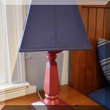 D18. Pottery Barn Kids red lamp with blue shade. 22”h - $30